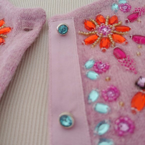 Free People wool angora long sleeve sweater button cardigan crew neck/S/pink - Picture 10 of 13